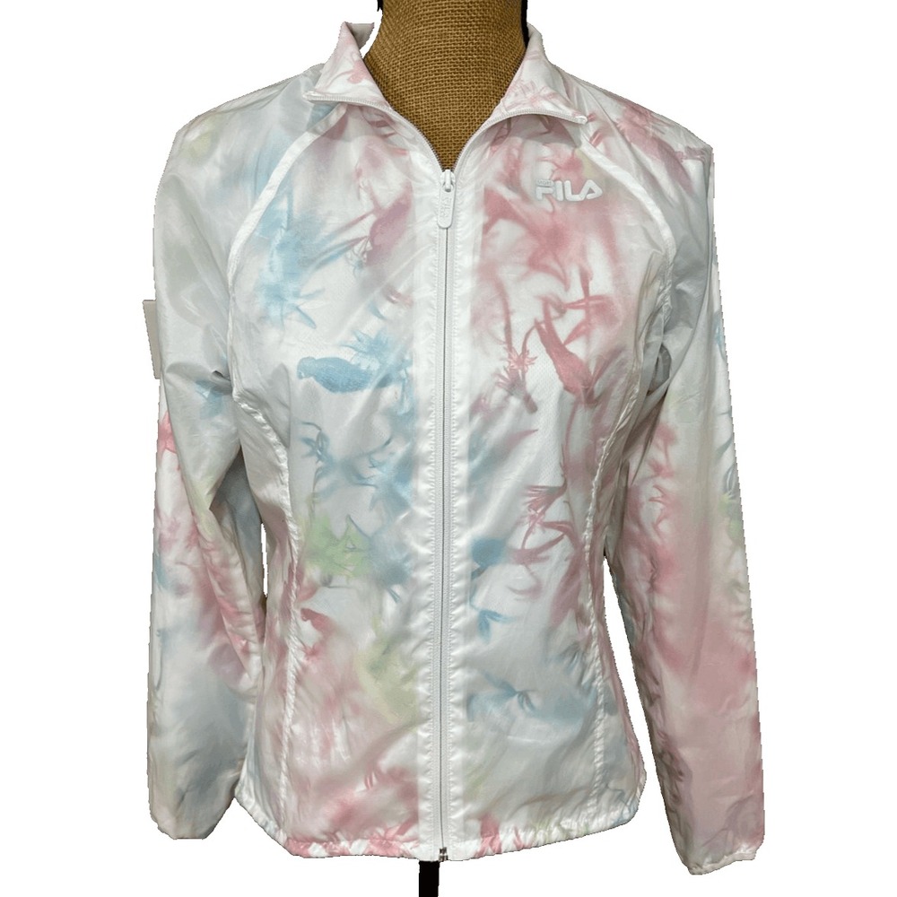 FILA Sport Womens Windbreaker Jacket Small Pastel Floral Lightweight Packable